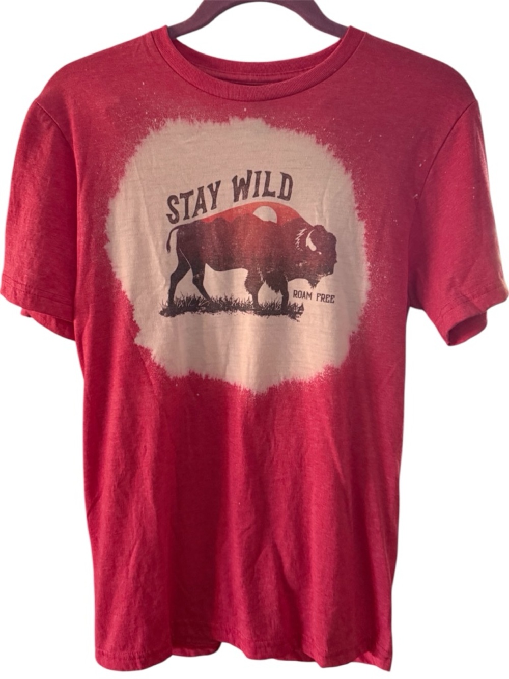Stay Wild Buffalo Graphic T-Shirt - Red bleached super soft tee